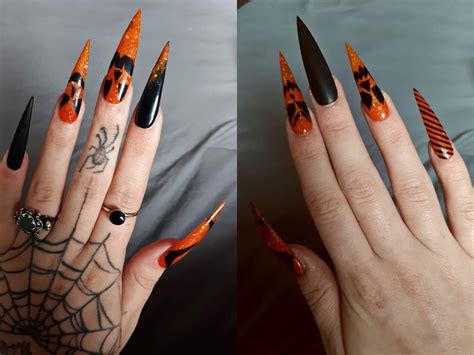 halloween spooky jack o lantern jacko' lantern stilettos nails orange and black Acrylic Nails ...