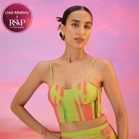 RSVP by Nykaa Fashion Pink And Green Abstract Print Sweetheart Tube Neck Crop Top: Buy RSVP by ...