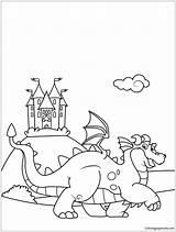 Cute Dragon In Front Of A Castle Coloring Pages  sketch template