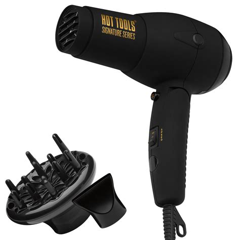 HOT TOOLS Signature Series 1875W IONIC Travel Hair Dryer, Black with Concentrator & Diffuser ...