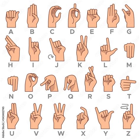Deaf-mute language. American deaf mute hand gesture alphabet letters, asl vector symbols Stock ...