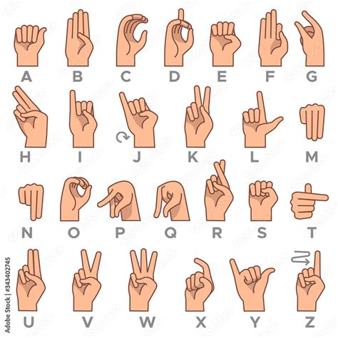 Deaf-mute language. American deaf mute hand gesture alphabet letters, asl vector symbols Stock ...