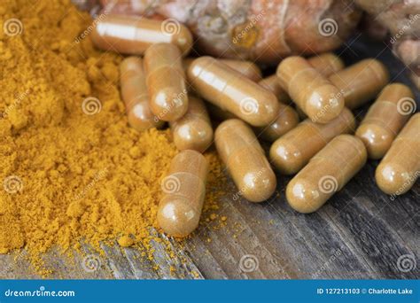 Turmeric Powder and Capsules Stock Image - Image of medicine ...