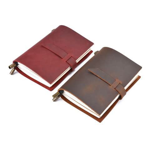 Handmade Real Leather Refill Journal Red Brown Diary Notebook Book Pen Holder Home, Furniture ...