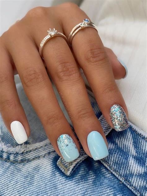 short light blue and silver glitter nails Baby Blue Nails With Glitter ...