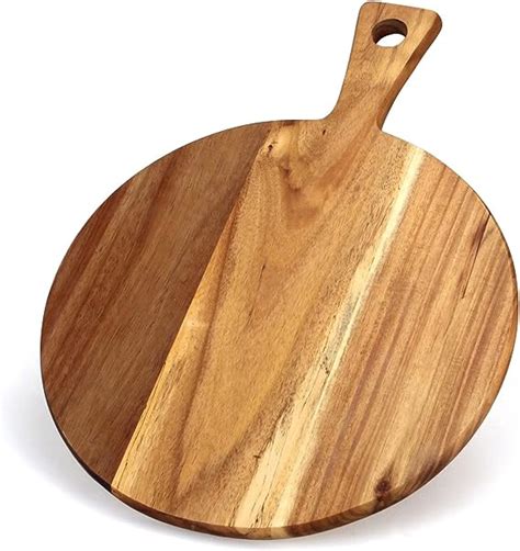 Amazon.com: Acacia Wood Cutting Board with Handle Wooden Chopping Board Round Paddle Cutting ...