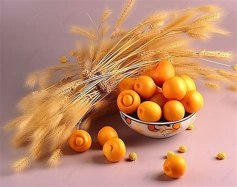 Orange Fruit Vase Arrangement With Cornfield Brown Wheat Background ...