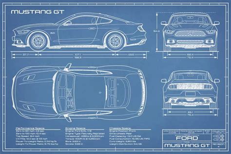 Mustang GT (2015-2017) Blueprint Art Print by Action Blueprints | iCanvas