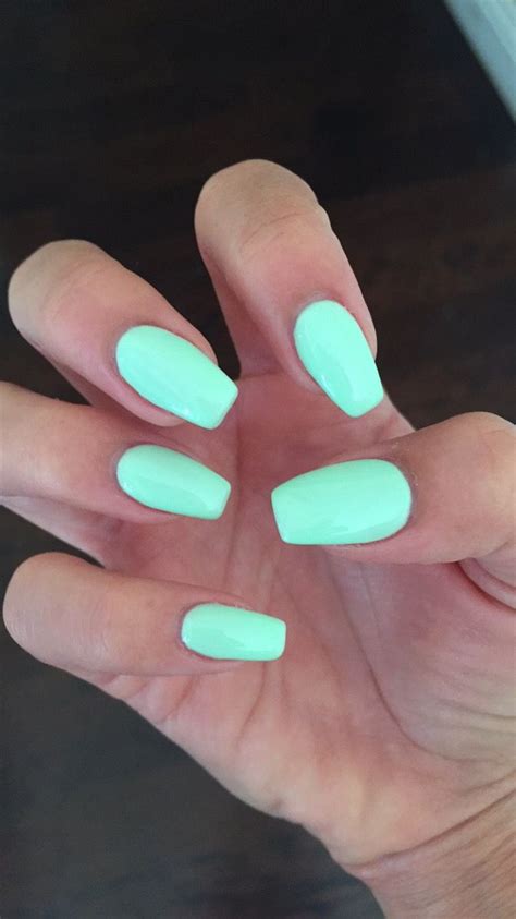 Coffin nails with Gelish "do you harajuku" mint nail color perfect for summer