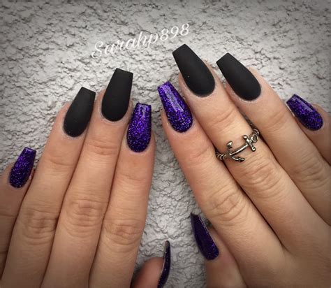 Matte black nails #matteblack #coffinnails | Purple acrylic nails, Black and purple nails, Black ...