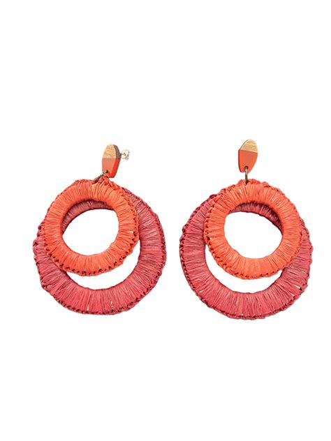 Red & Orange double hoop hand woven earrings by Debbie Wood | The Little Yellow House Gallery ...