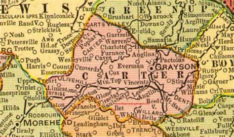 Carter County, Kentucky 1905 Map Grayson, KY