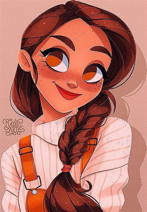 Girl with Braids Cartoon Drawing