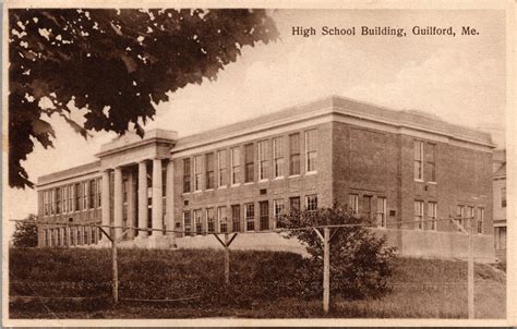 High School Building, Guilford, Maine Vintage Sepia c1946 Vintage ...