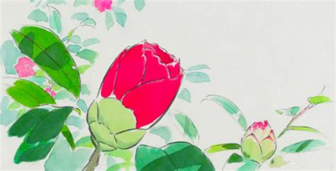 a painting of a red flower on a white background with green leaves and pink flowers