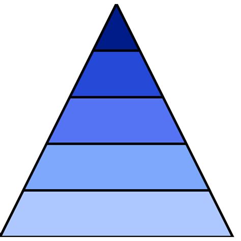 Pyramid diagram template with 5 levels in shades of blue | Free SVG