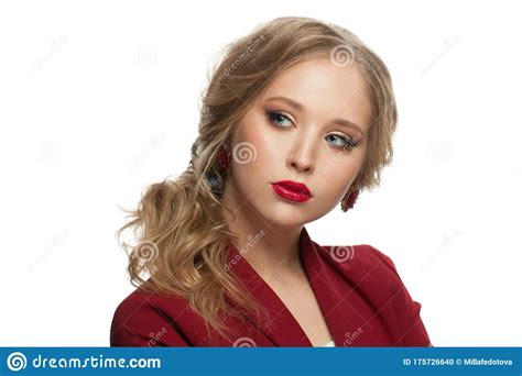 Closeup Portrait of Elegant Woman with Blonde Hair and Makeup Isolated ...