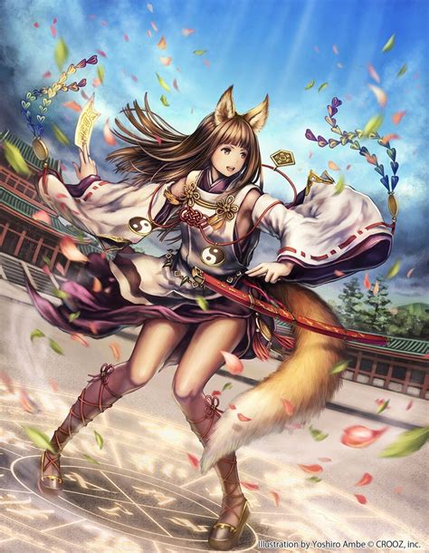 ANIME ART kitsune. . .fox girl. . .fox ears. . .fox tail. . .katana sword. . .kimono. . .magical ...