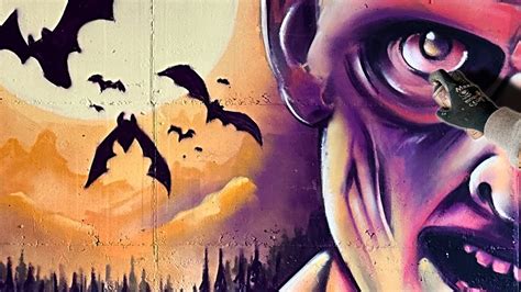 Painting a Spooky Halloween Mural in Abandoned Factory - YouTube