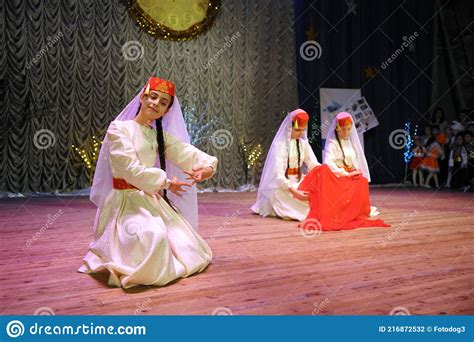 Crimean Tartar Children Dancers in Native Dress Performing Native Dance on Stage Editorial ...