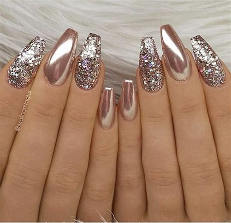 Rose gold metallic nails | Rose gold metallic nails, Bridal nail art, Glitter nail art