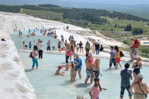 Pamukkale in Turkey and Hierapolis Ancient City, Museum and Hot Springs