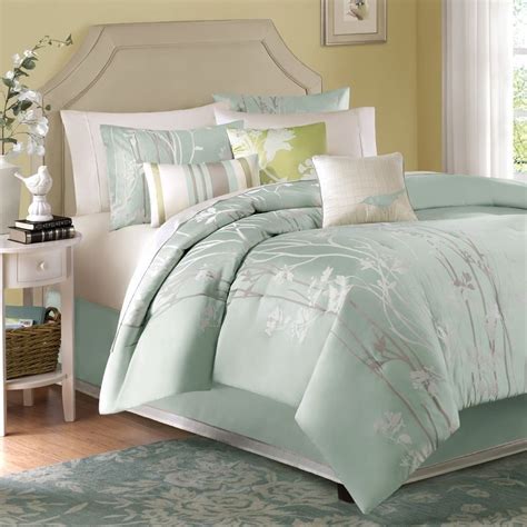 Luxury 7pc Sea Mist Green Floral Jacquard Comforter Set AND Decorative ...