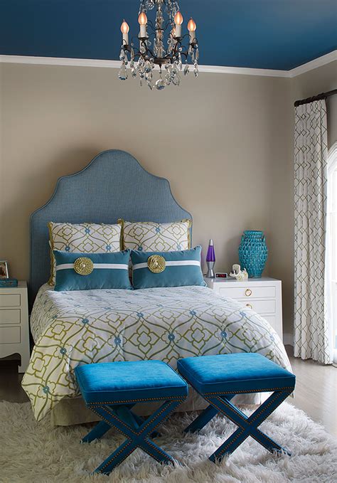 Conquer Your Fear of Color | Blue ceiling bedroom, Blue and gold ...