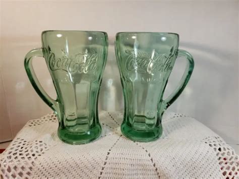 VINTAGE COCA COLA Heavy Green Glass Mugs With Handles By Libbey $4.99 - PicClick