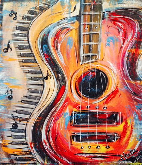 Funky Abstract, Colorful Guitar and Keyboard, With Music Notes. hand Painted - Etsy | Art ...