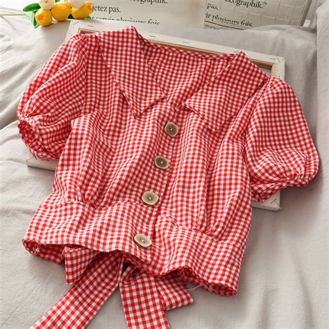 Cute Plaid Short Sleeve Top 299 – girlhomeshops Cute Blouses, Blouses ...