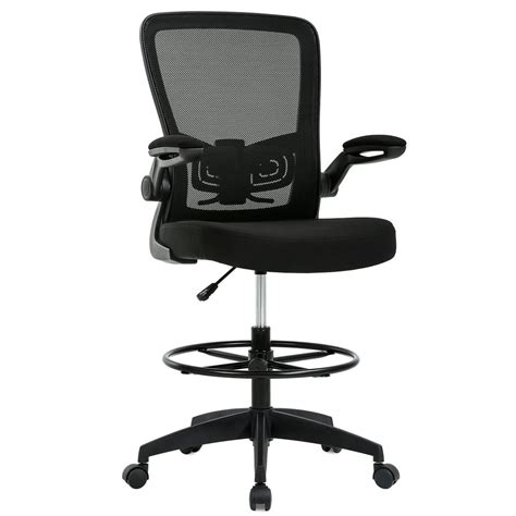 Drafting Chair Tall Office Chair Adjustable Height with Lumbar Support Flip Up Arms Footrest Mid ...