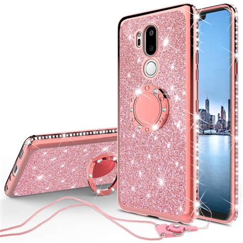 LG G7 ThinQ Case , Glitter Cute Phone Case Girls with Kickstand, Bling Diamond Rhinestone Bumper ...