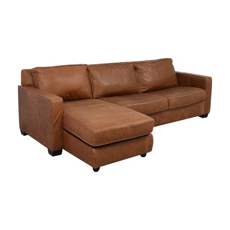 56% OFF - West Elm West Elm Henry Leather Full Sleeper Sectional