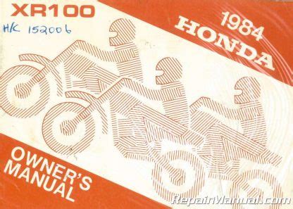 Used 1984 Honda XR100 Motorcycle Owners Manual