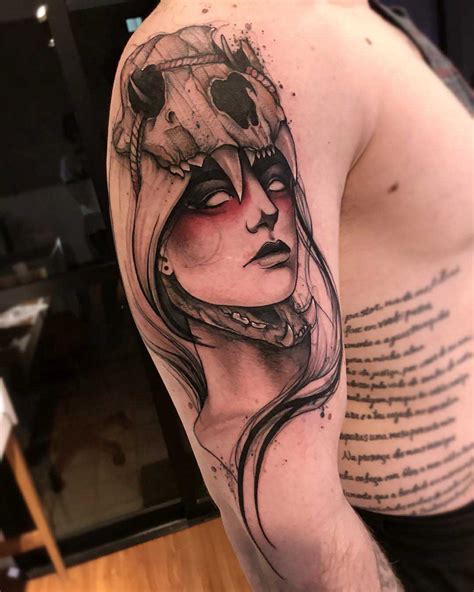 Girl in Skull Tattoo on Shoulder - Best Tattoo Ideas Gallery