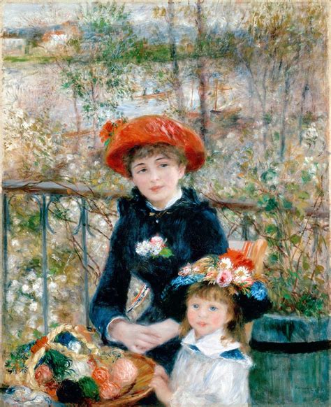 woman, girl painitng, sisters, girl, on the terrace, pierre auguste ...