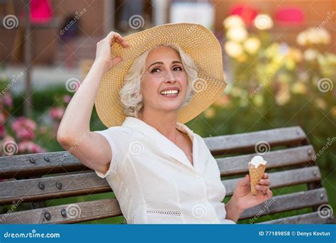 Woman with Ice Cream Smiling. Stock Photo - Image of cone, dessert ...