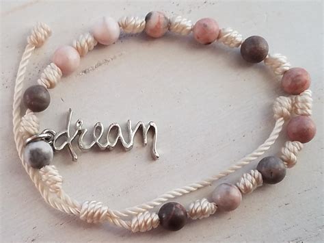 Nylon String Bracelet with Stone Beads and Dream Charm. stringnbeads | StringNBeads