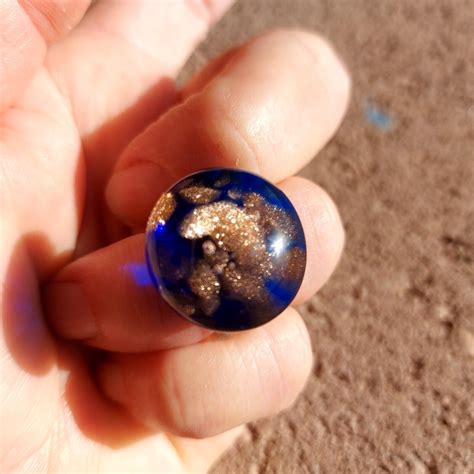 Glass Cobalt Blue & Copper Colored Accent Ring Sz 4 - Gem