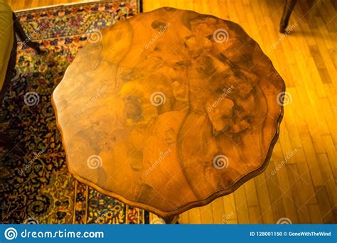 Antique Wooden Coffee Table Stock Photo - Image of circular, console: 128001150