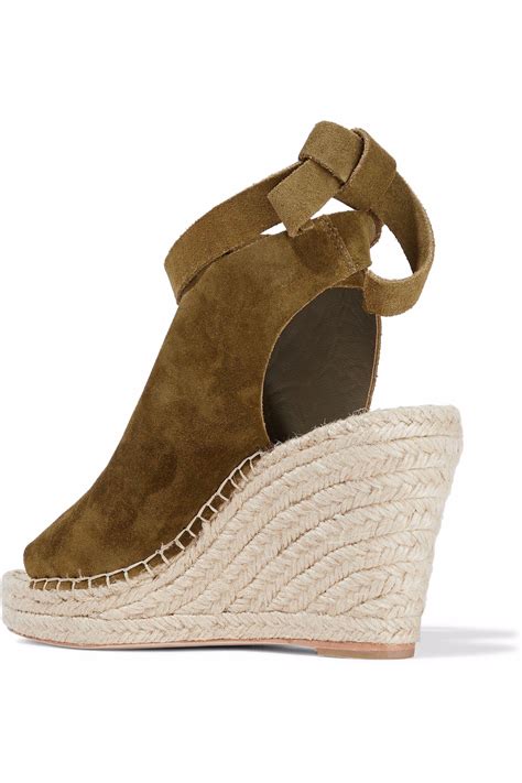 Loeffler Randall Suede Espadrille Wedge Sandals Army Green - Lyst