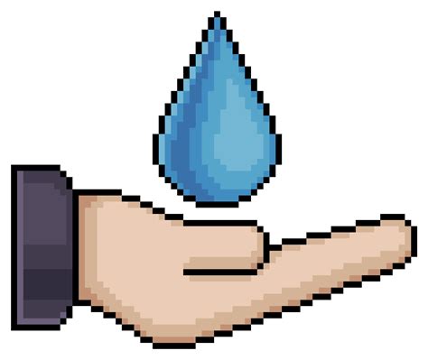 pixel art mano con icono de vector de gota de agua para juego de 8 bits sobre fondo blanco ...