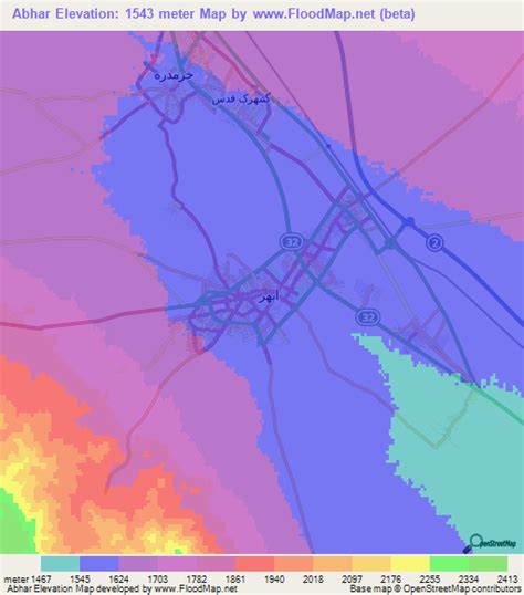 Elevation of Abhar,Iran Elevation Map, Topography, Contour