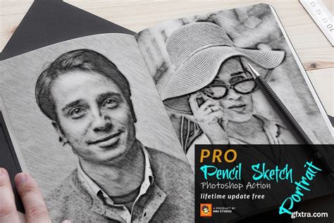 CreativeMarket - Pencil Sketch Portrait PS Action 3754742 » GFxtra