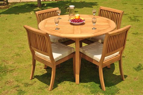Teak Dining Set: 4 Seater 5 Pc: 48" Round Table And 4 Arbor Armless Chairs Outdoor Patio Grade-A ...