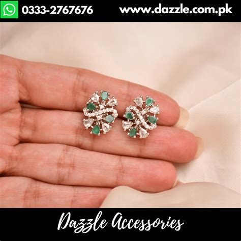 Green Silver Stud Earrings - Dazzle Accessories