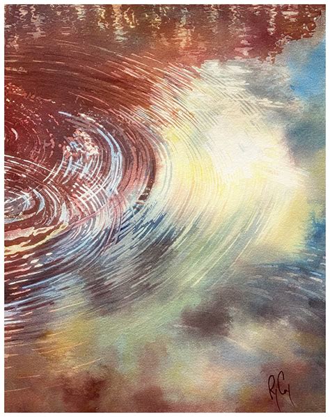 Water Ripple Painting, Rippling Water Wall Art. Red Abstract Watercolor ...