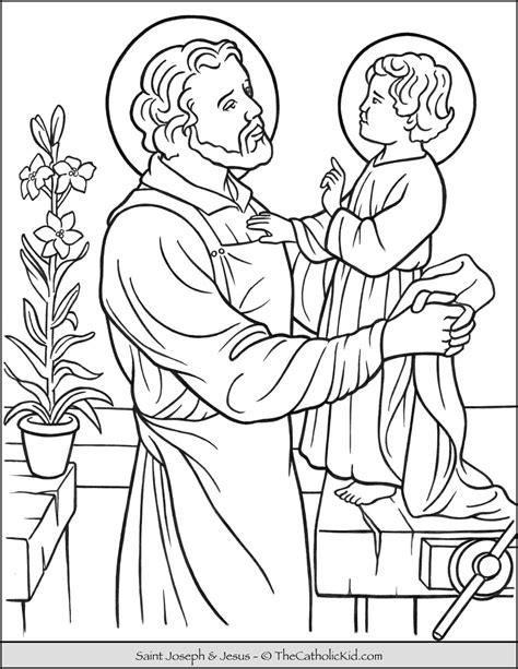 Saint Joseph & Jesus Coloring Page - TheCatholicKid.com