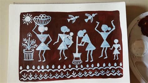 Warli painting tutorial easy step by step | Warli art of village woman | Tribal art drawings ...